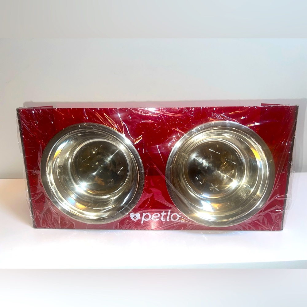 Petlo Red Acrylic Pet Feeder Stand Stainless Steel Bowls